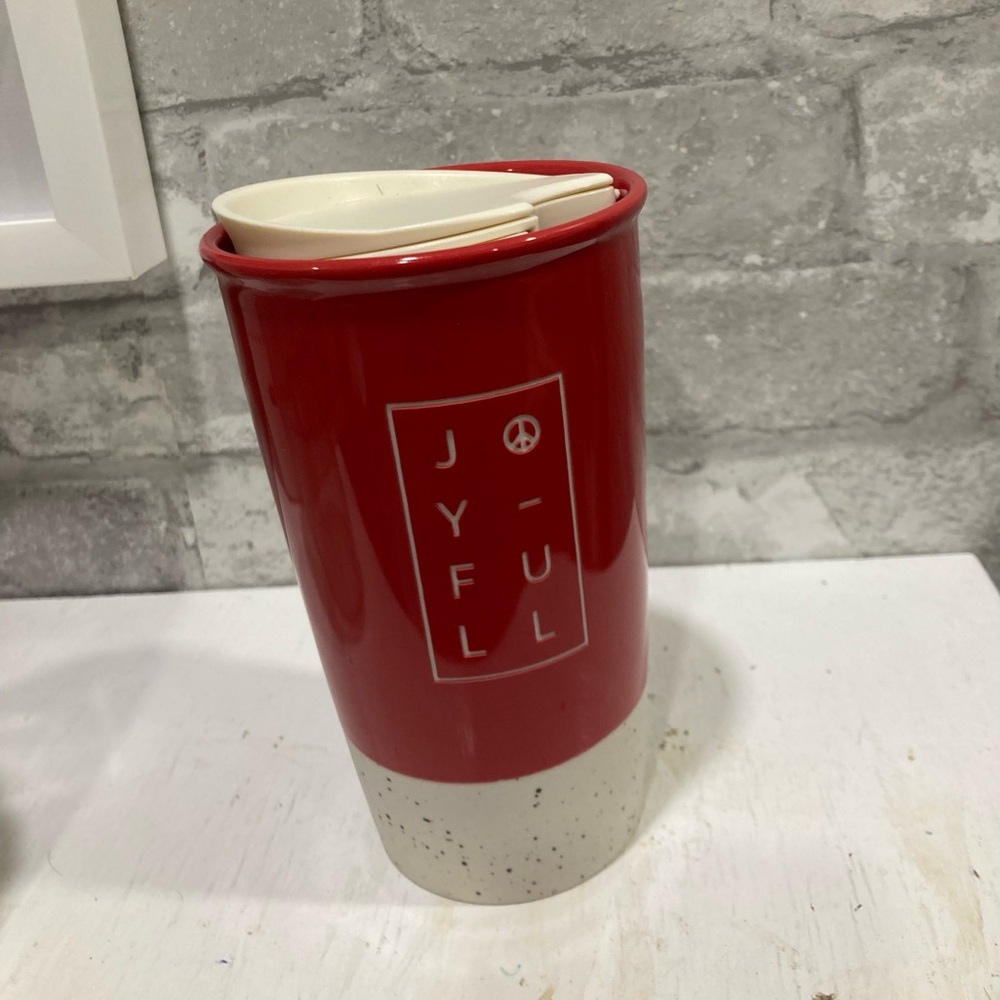 Starbucks Red and Cream Joyful Christmas travel mug